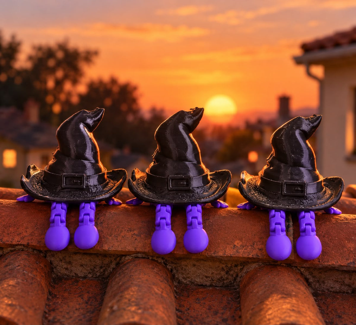 Trio Chapéus de Bruxa com pernas articuladas