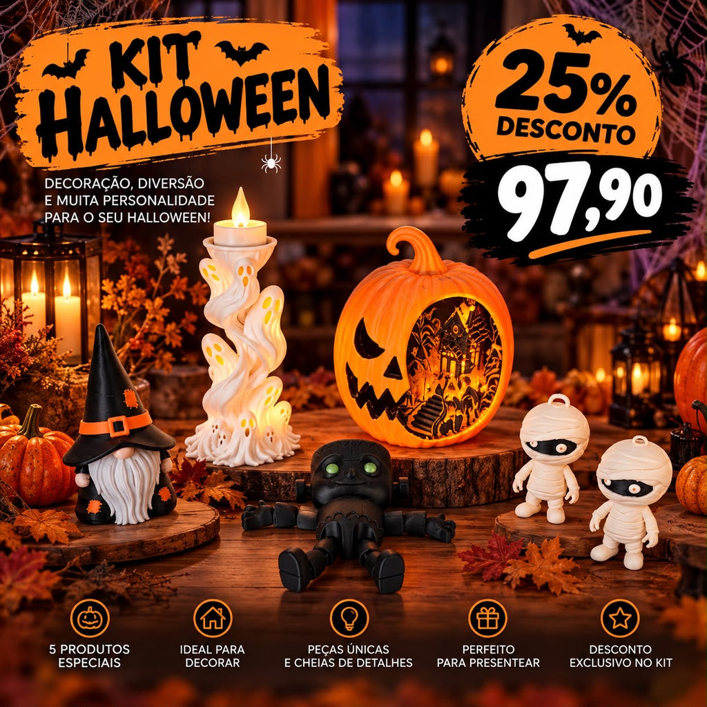 Kit Halloween Assombrado — 5 Produtos | 25% de desconto